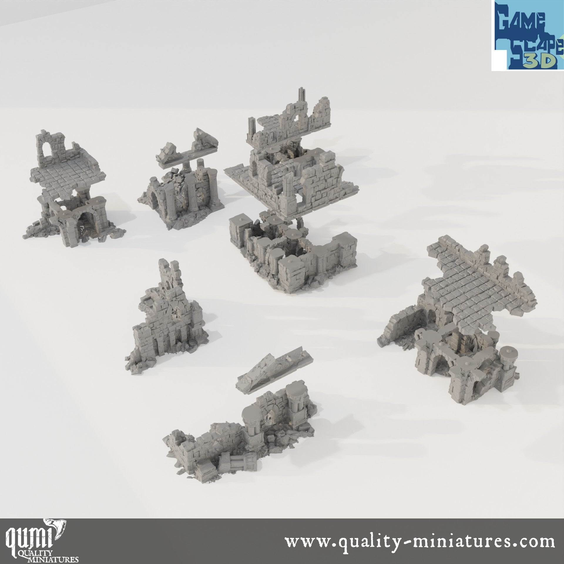 Lost Town Medium Ruins - Resin Print - Tabletop RPG Terrain - GameScape3D - Qumi Quality Miniatures - Qumi