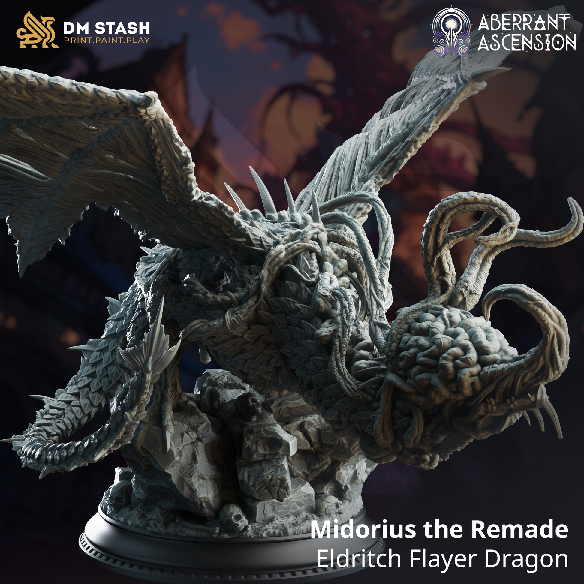 Midorius the Remade - Eldritch Flayer Dragon - 32mm Tabletop RPG Mini - Qumi - DM Stash Quality Miniatures - Qumi