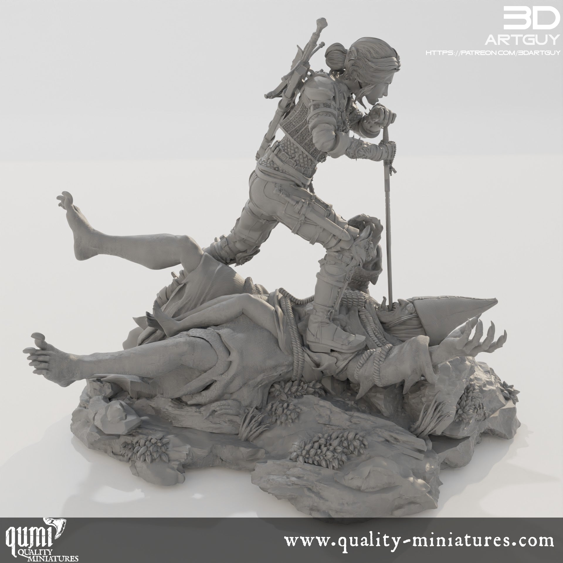 Monster Hunter Diorama - 32mm Tabletop RPG Mini - Qumi Quality Miniatures - Qumi