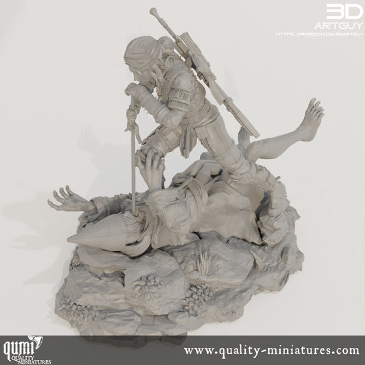 Monster Hunter Diorama - 32mm Tabletop RPG Mini - Qumi Quality Miniatures - Qumi