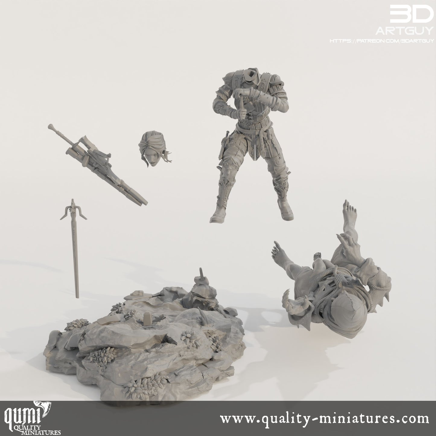 Monster Hunter Diorama - 32mm Tabletop RPG Mini - Qumi Quality Miniatures - Qumi