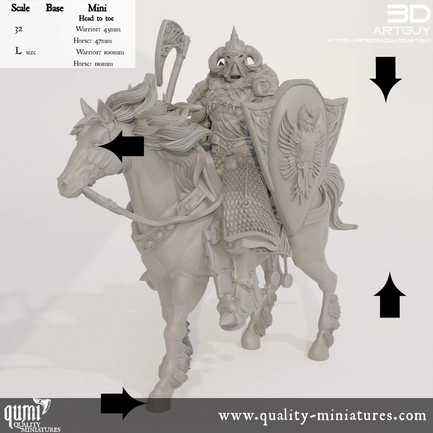 Mounted Warrior - 32mm Tabletop RPG Mini - Qumi Quality Miniatures - Qumi