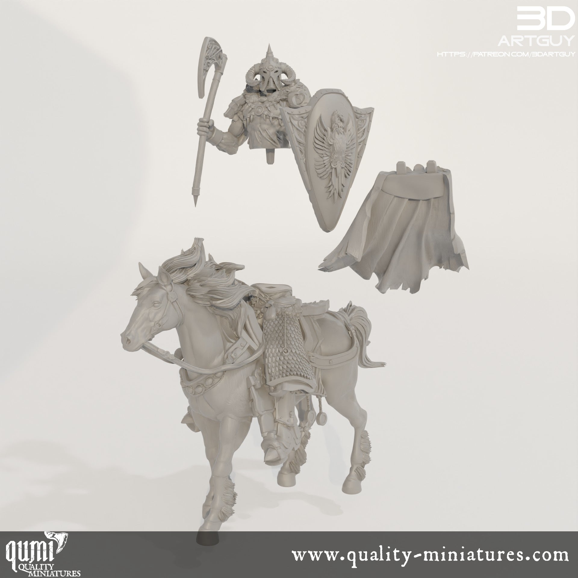 Mounted Warrior - 32mm Tabletop RPG Mini - Qumi Quality Miniatures - Qumi