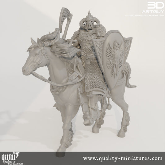 Mounted Warrior - 32mm Tabletop RPG Mini - Qumi Quality Miniatures - Qumi