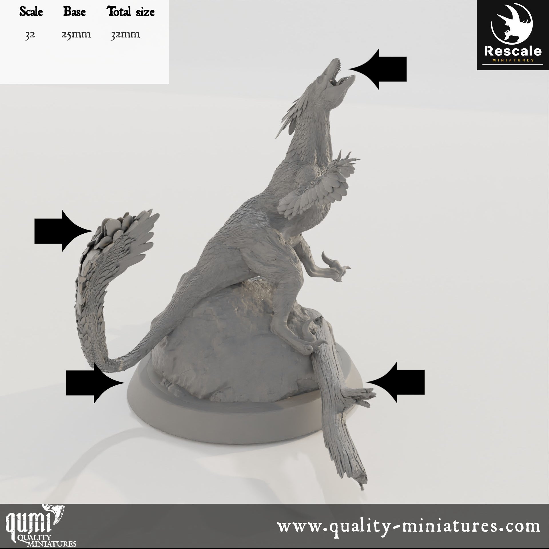 Pyroraptor - Dinotopia - 32mm Tabletop RPG Mini - Qumi - Rescale Miniatures Quality Miniatures - Qumi