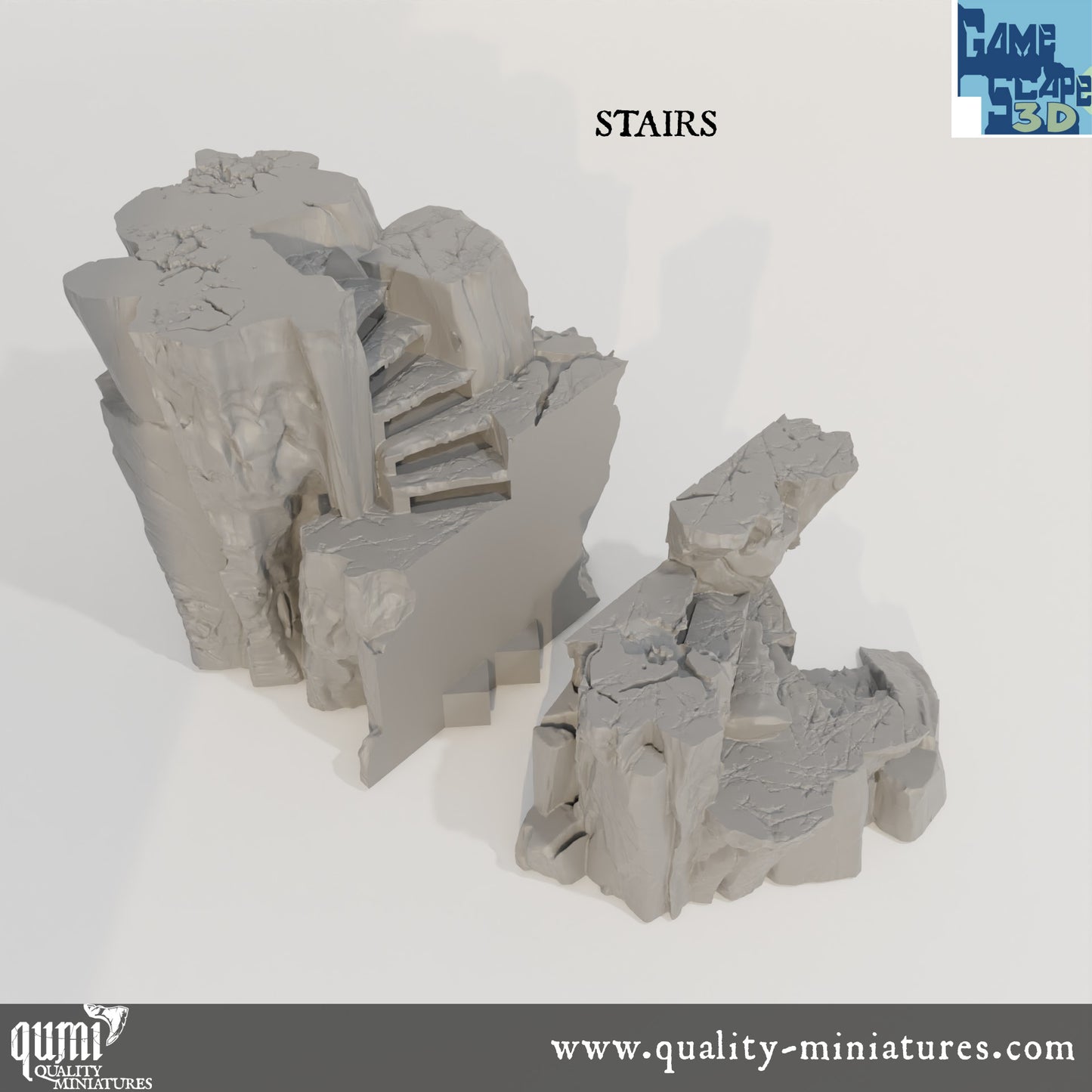 Rock Stairs - Resin Print - Tabletop RPG Terrain - GameScape3D - Qumi Quality Miniatures - Qumi