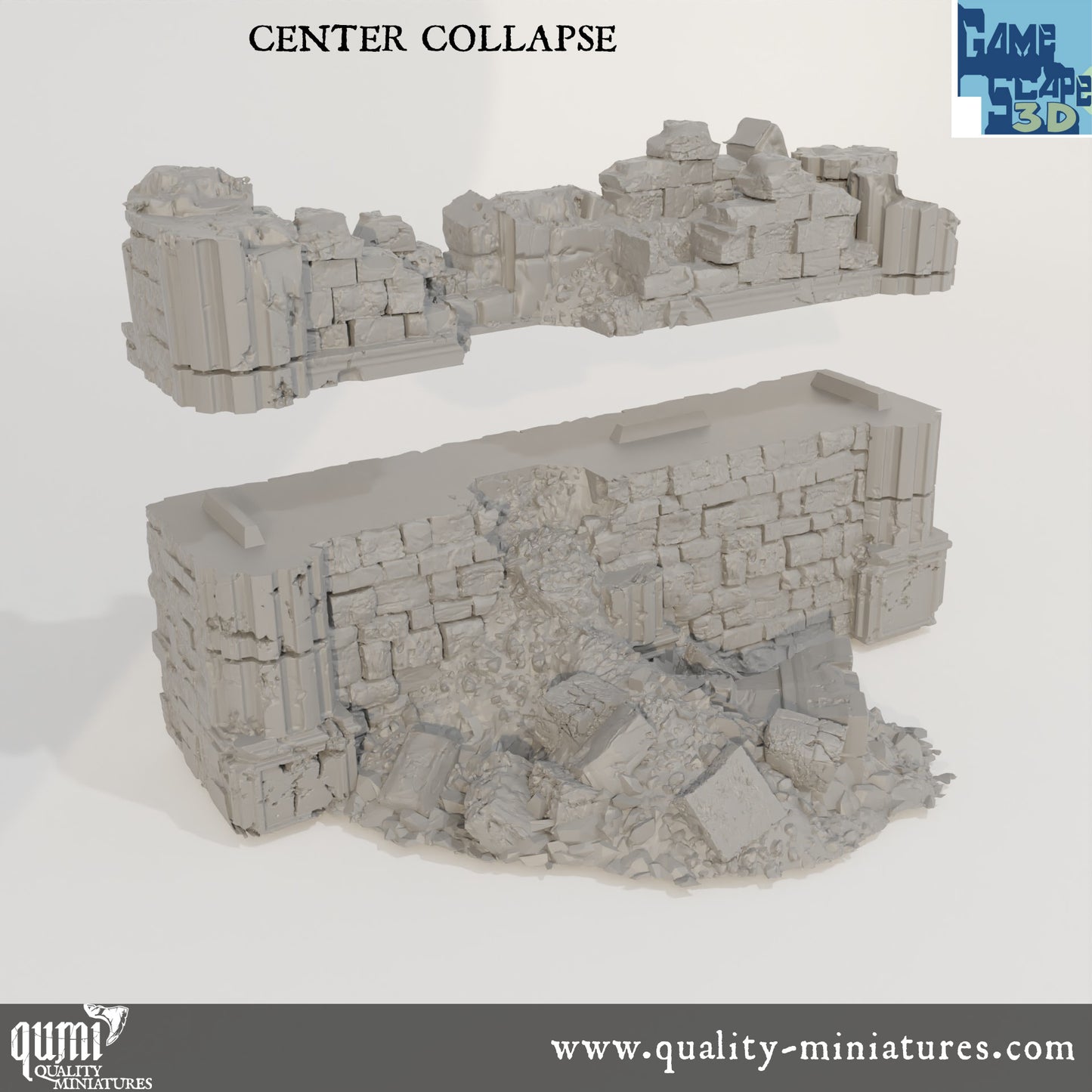 Ruin Wall Center Collapse - Resin Print - Tabletop RPG Terrain - GameScape3D - Qumi Quality Miniatures - Qumi