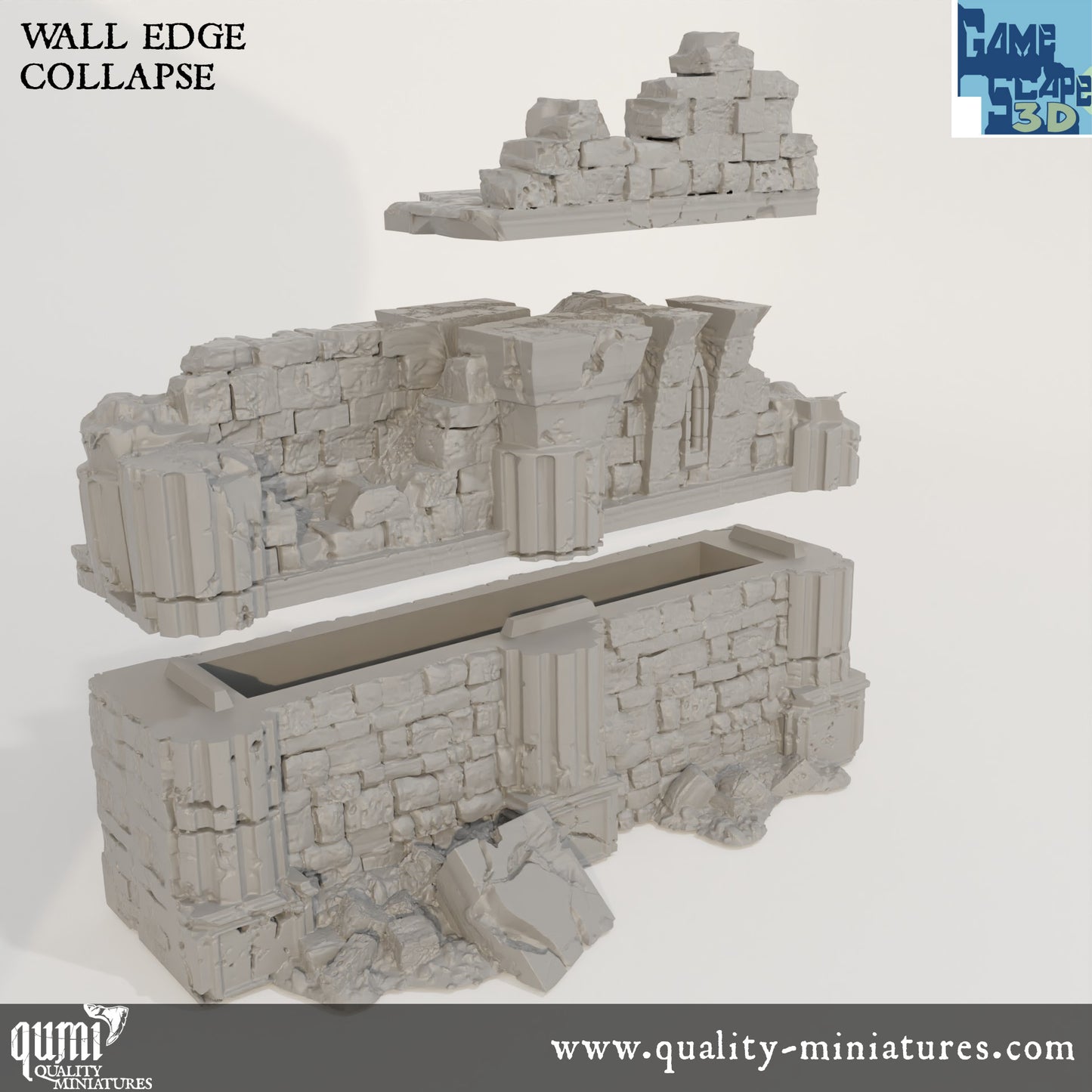 Ruin Wall Edge Collapse - Resin Print - Tabletop RPG Terrain - GameScape3D - Qumi Quality Miniatures - Qumi