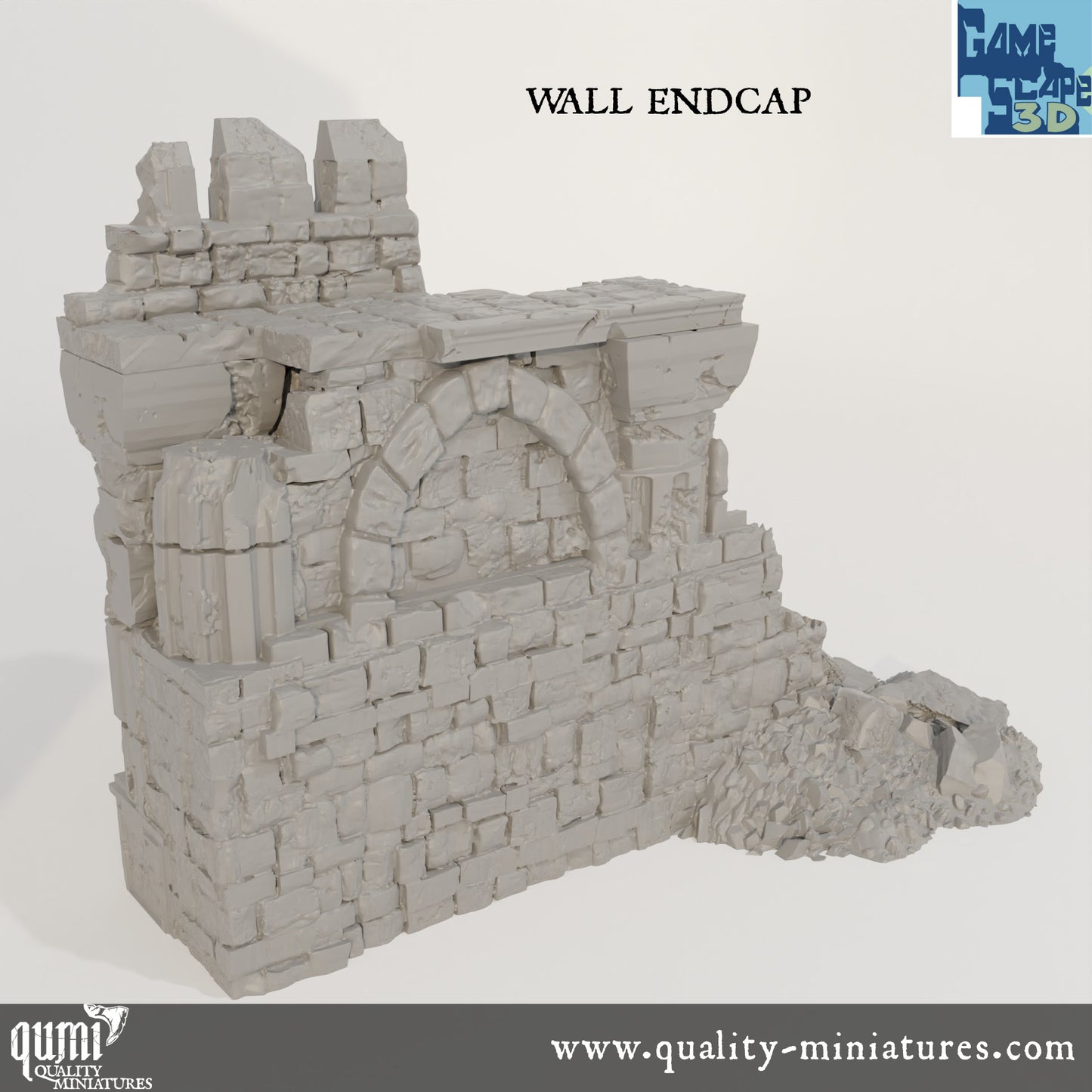 Ruin Wall EndCap - Resin Print - Tabletop RPG Terrain - GameScape3D - Qumi Quality Miniatures - Qumi