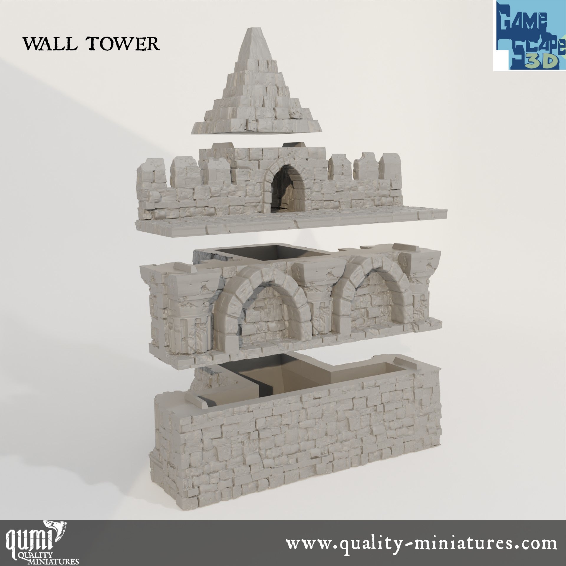 Ruin Wall Full - Resin Print - Tabletop RPG Terrain - GameScape3D - Qumi Quality Miniatures - Qumi