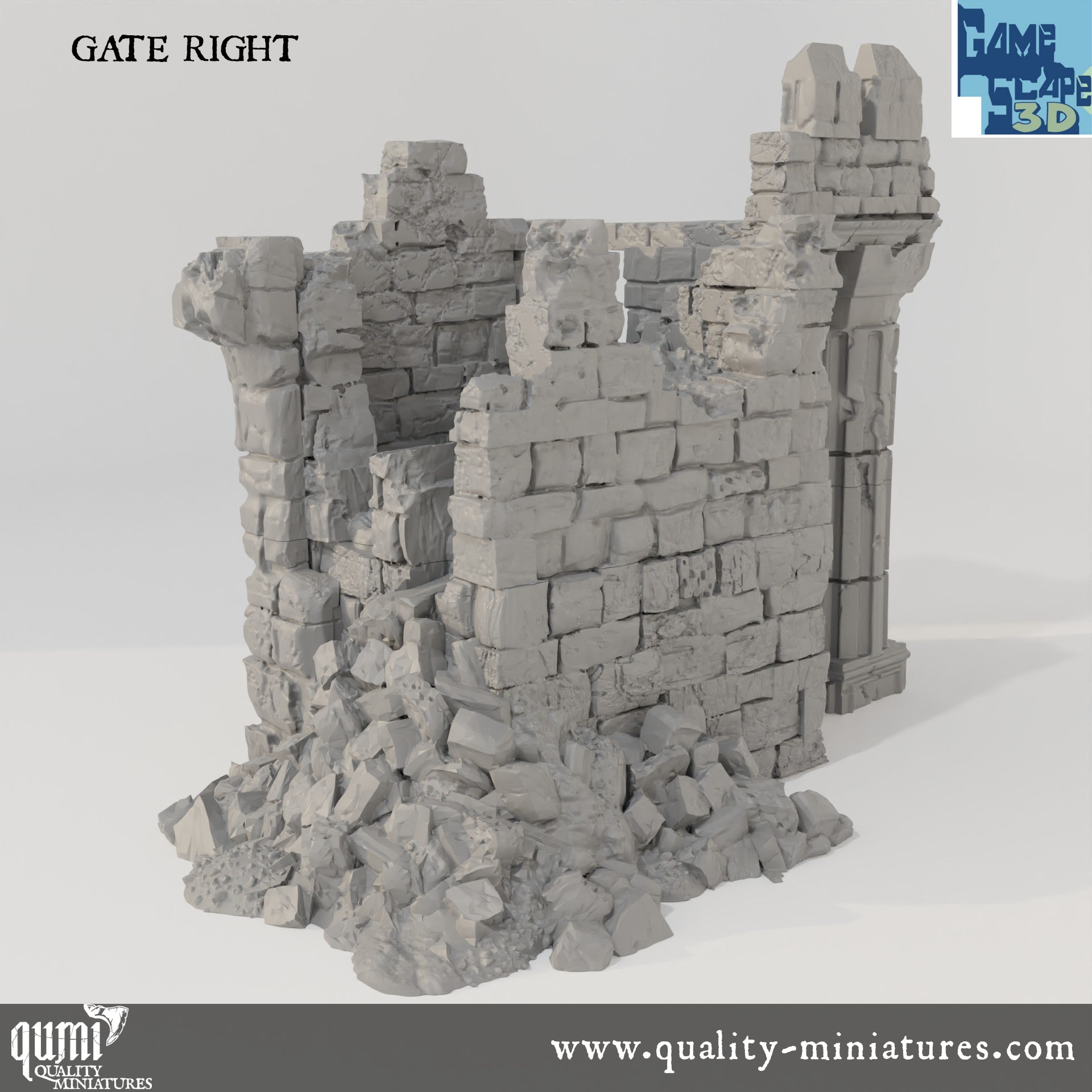 Ruin Wall Gate Right - Resin Print - Tabletop RPG Terrain - GameScape3D - Qumi Quality Miniatures - Qumi