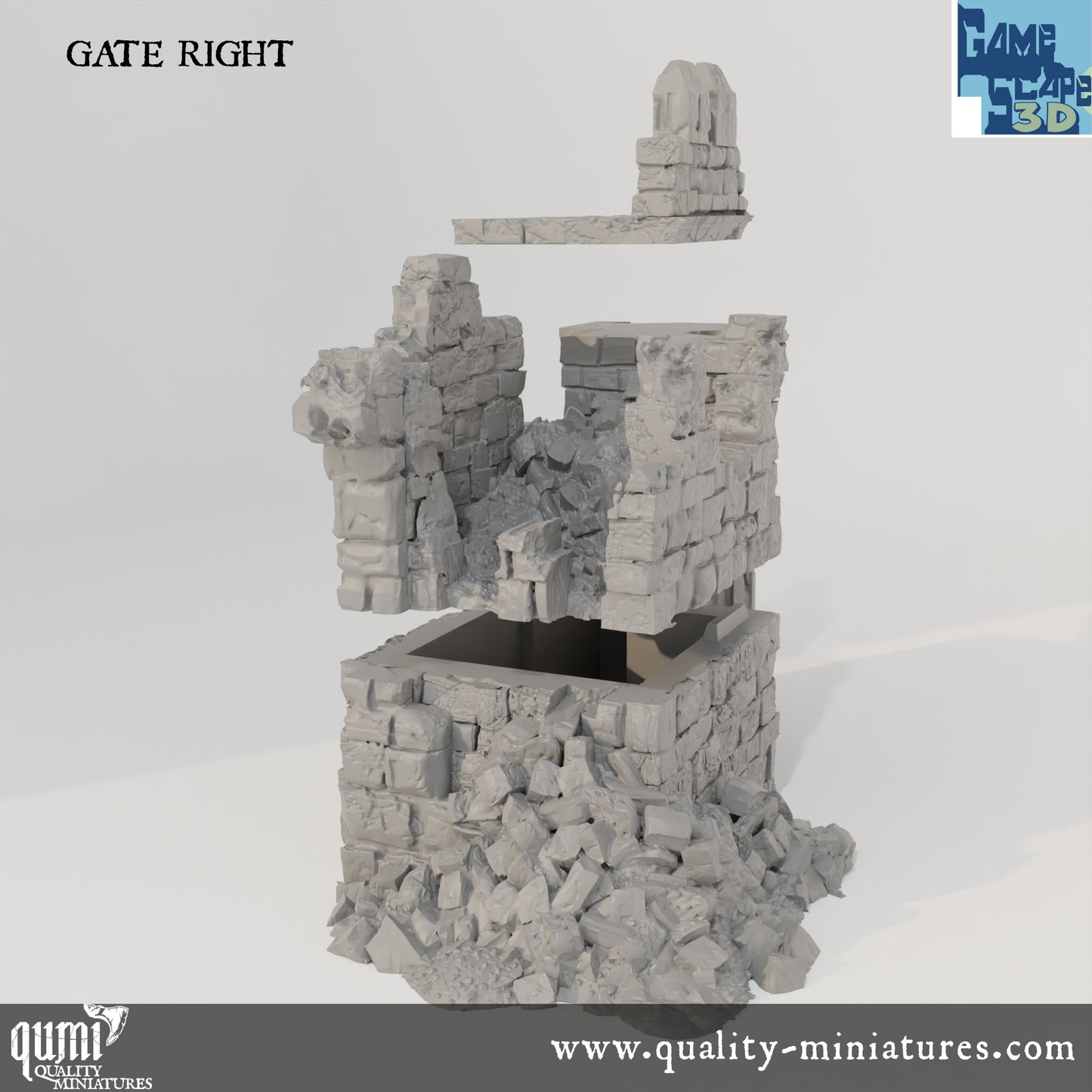 Ruin Wall Gate Right - Resin Print - Tabletop RPG Terrain - GameScape3D - Qumi Quality Miniatures - Qumi