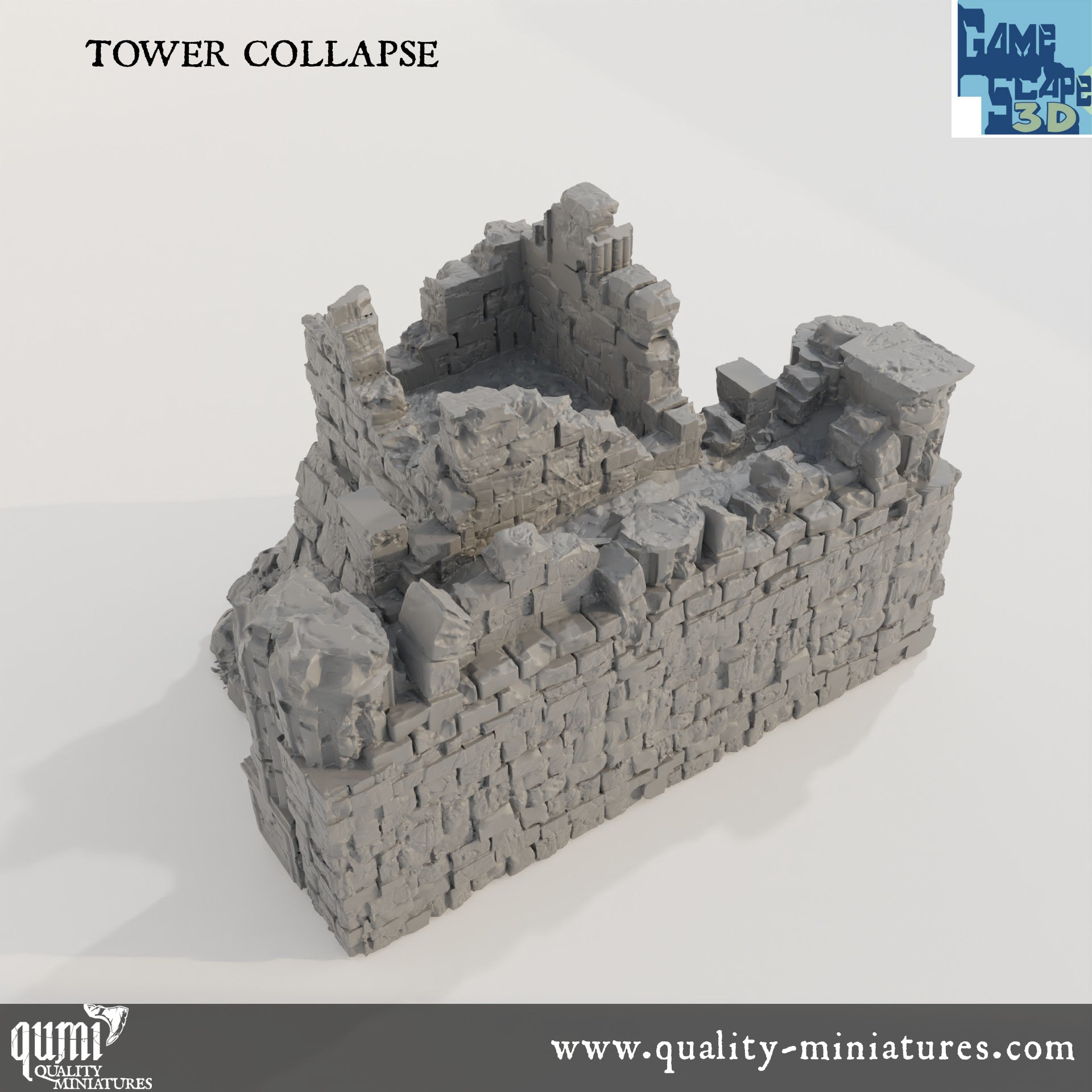 Ruin Wall Tower Collapse - Resin Print - Tabletop RPG Terrain - GameScape3D - Qumi Quality Miniatures - Qumi