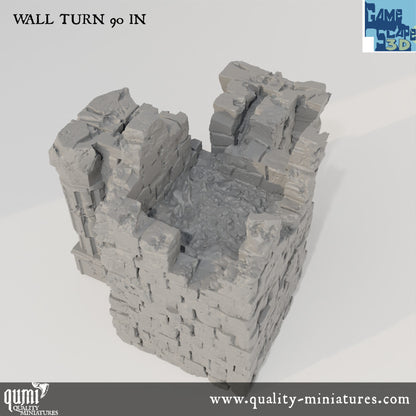 Ruin Wall Turn90 In - Resin Print - Tabletop RPG Terrain - GameScape3D - Qumi Quality Miniatures - Qumi