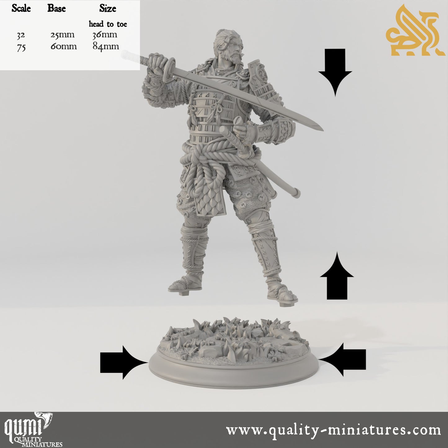 Saburo Ryu - The Lone Dragon - 32mm 75mm Tabletop RPG Mini - Qumi - DM Stash