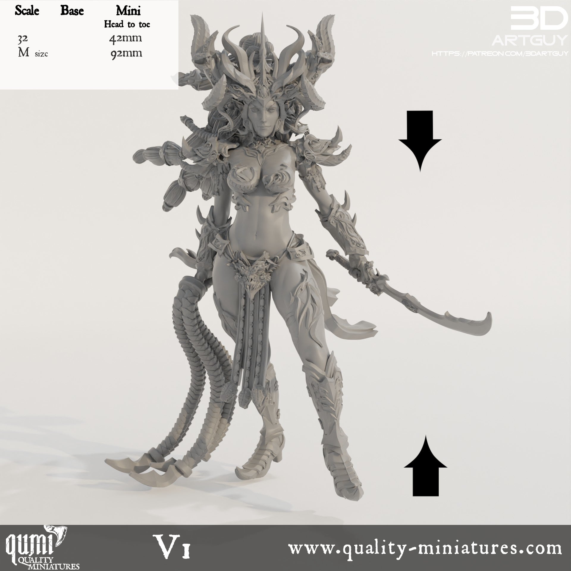 Snake Queen - 32mm Tabletop RPG Mini - Qumi Quality Miniatures - Qumi