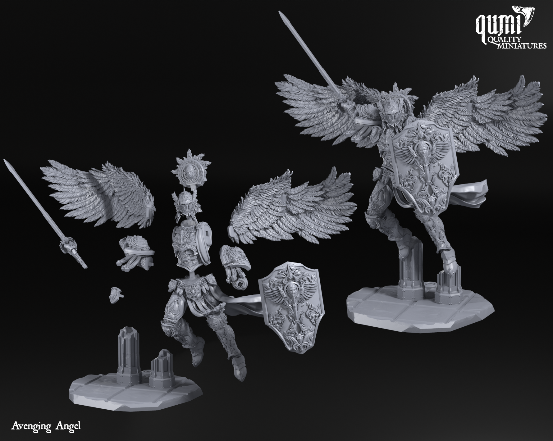 Space Warrior Lord Avenging Angel - 32mm Tabletop RPG Mini - Qumi - Quality Miniatures - Qumi