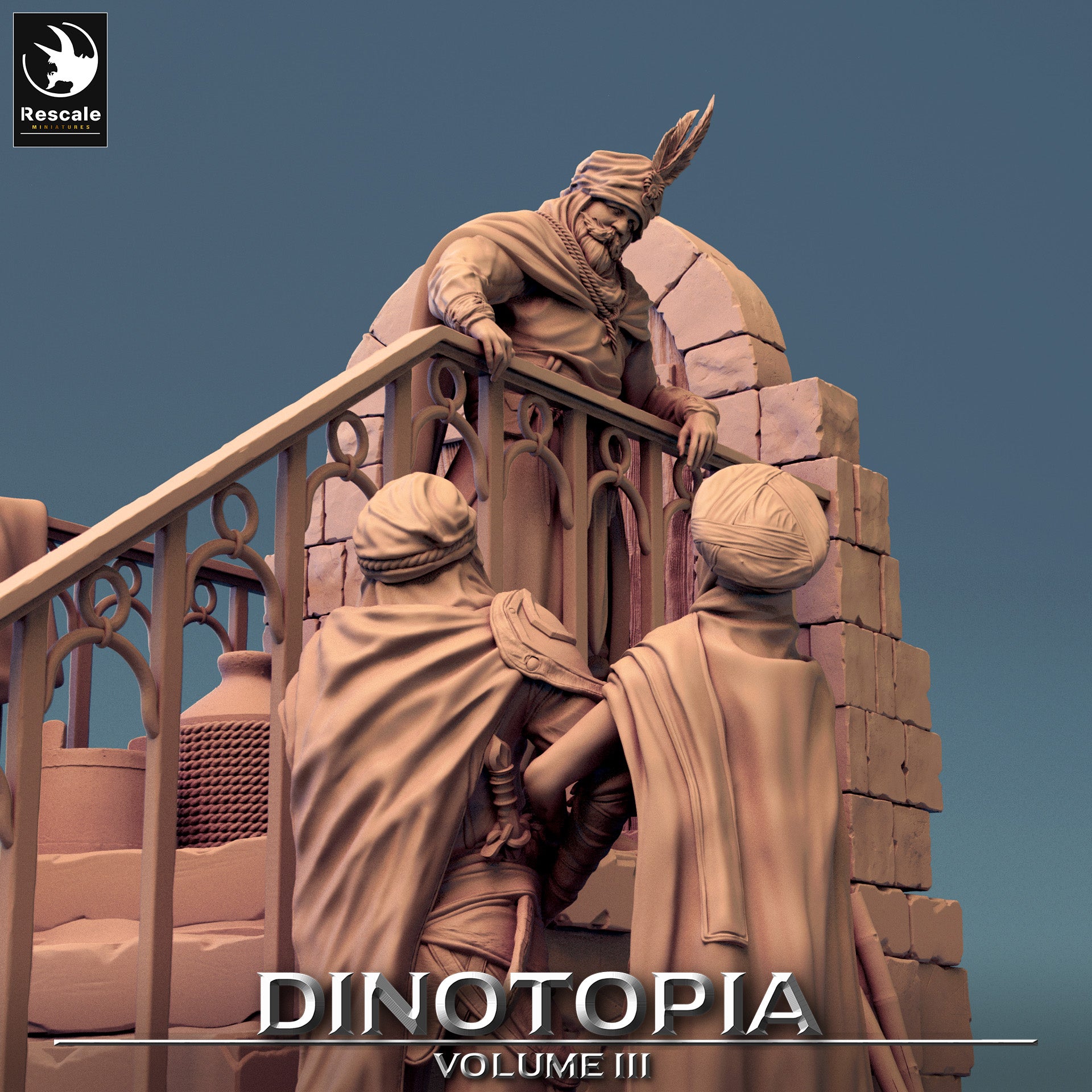 Stair Scene - Dinotopia - 32mm Tabletop RPG Mini - Qumi - Rescale Miniatures Quality Miniatures - Qumi