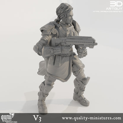 Super Earth Hero Shooting - 32mm Tabletop RPG Mini - Qumi - 3D ArtGuy Quality Miniatures - Qumi