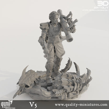 Super Earth Hero Walking - 32mm Tabletop RPG Mini - Qumi - 3D ArtGuy Quality Miniatures - Qumi