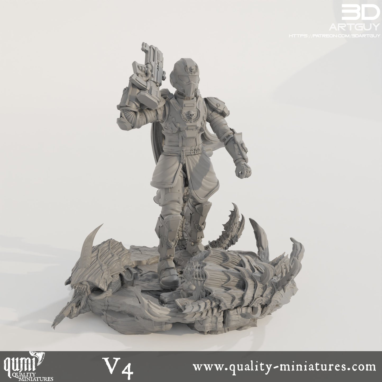 Super Earth Hero Walking - 32mm Tabletop RPG Mini - Qumi - 3D ArtGuy Quality Miniatures - Qumi