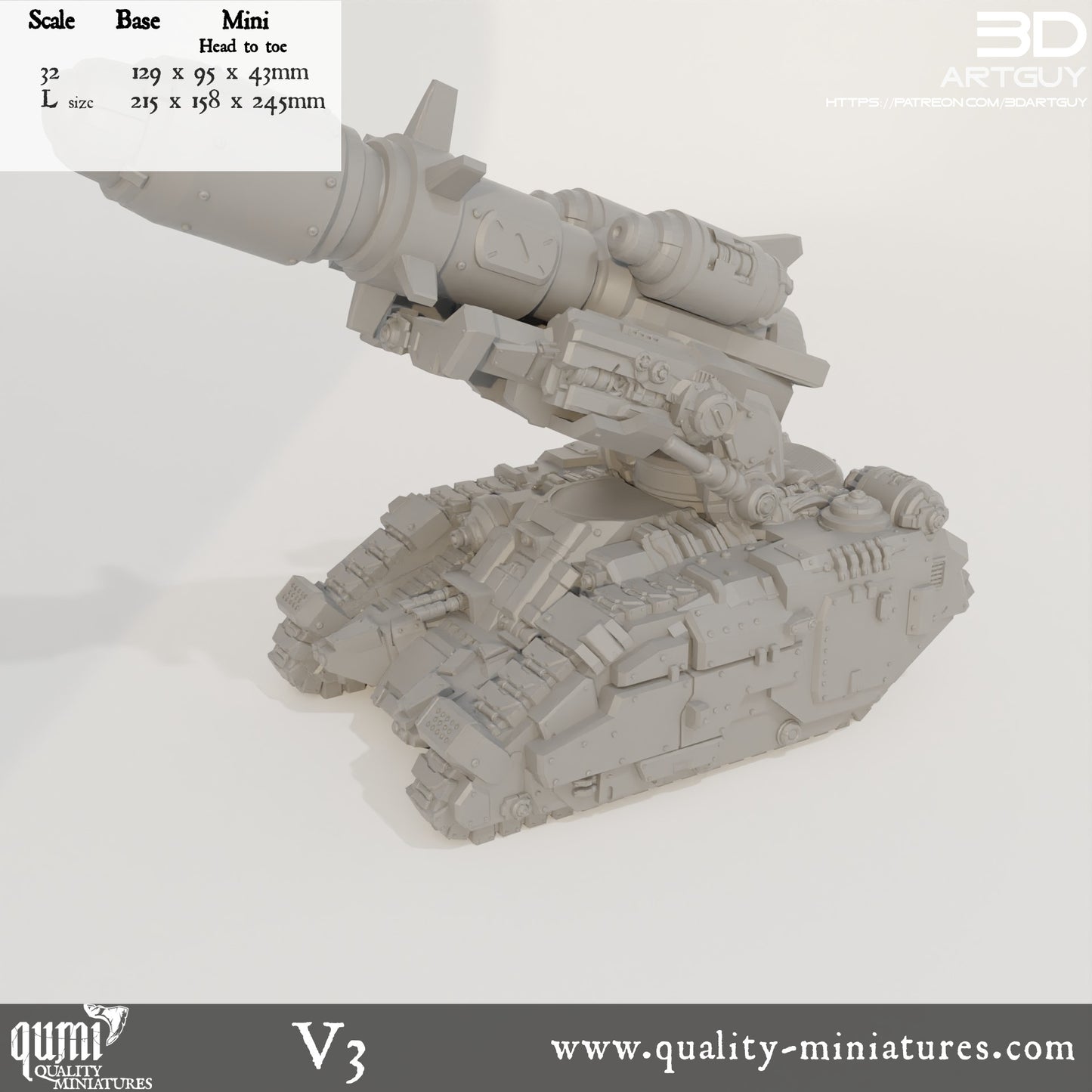 Tank - 32mm Tabletop RPG Miniature 3D Resin Printed Vehicle Quality Miniatures - Qumi