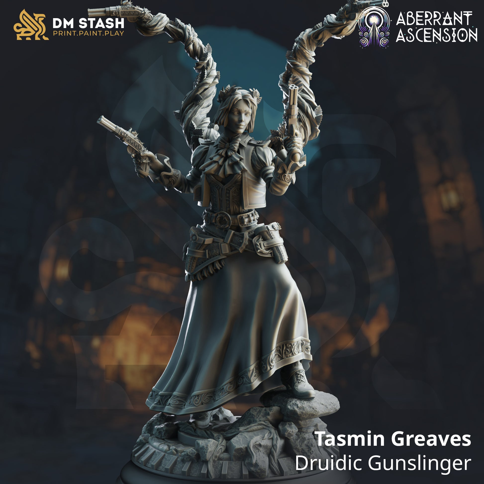 Tasmin Greaves - Druidic Gunslinger - 32mm 75mm Tabletop RPG Mini - Qumi - DM Stash Quality Miniatures - Qumi