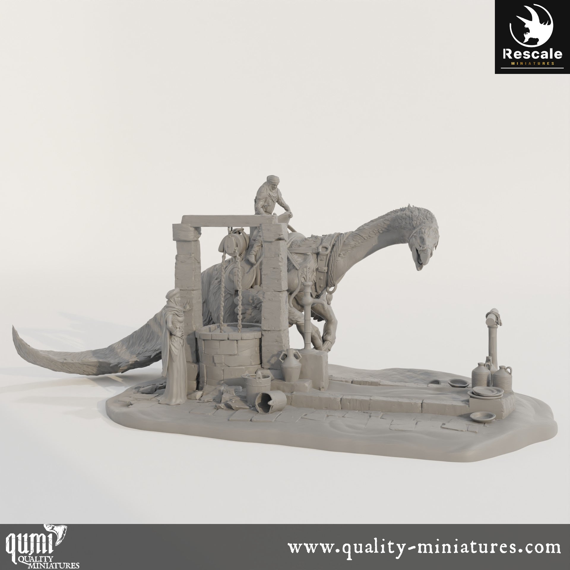 Therizinosaurus Drink - Dinotopia - 32mm Tabletop RPG Mini - Qumi - Rescale Miniatures Quality Miniatures - Qumi