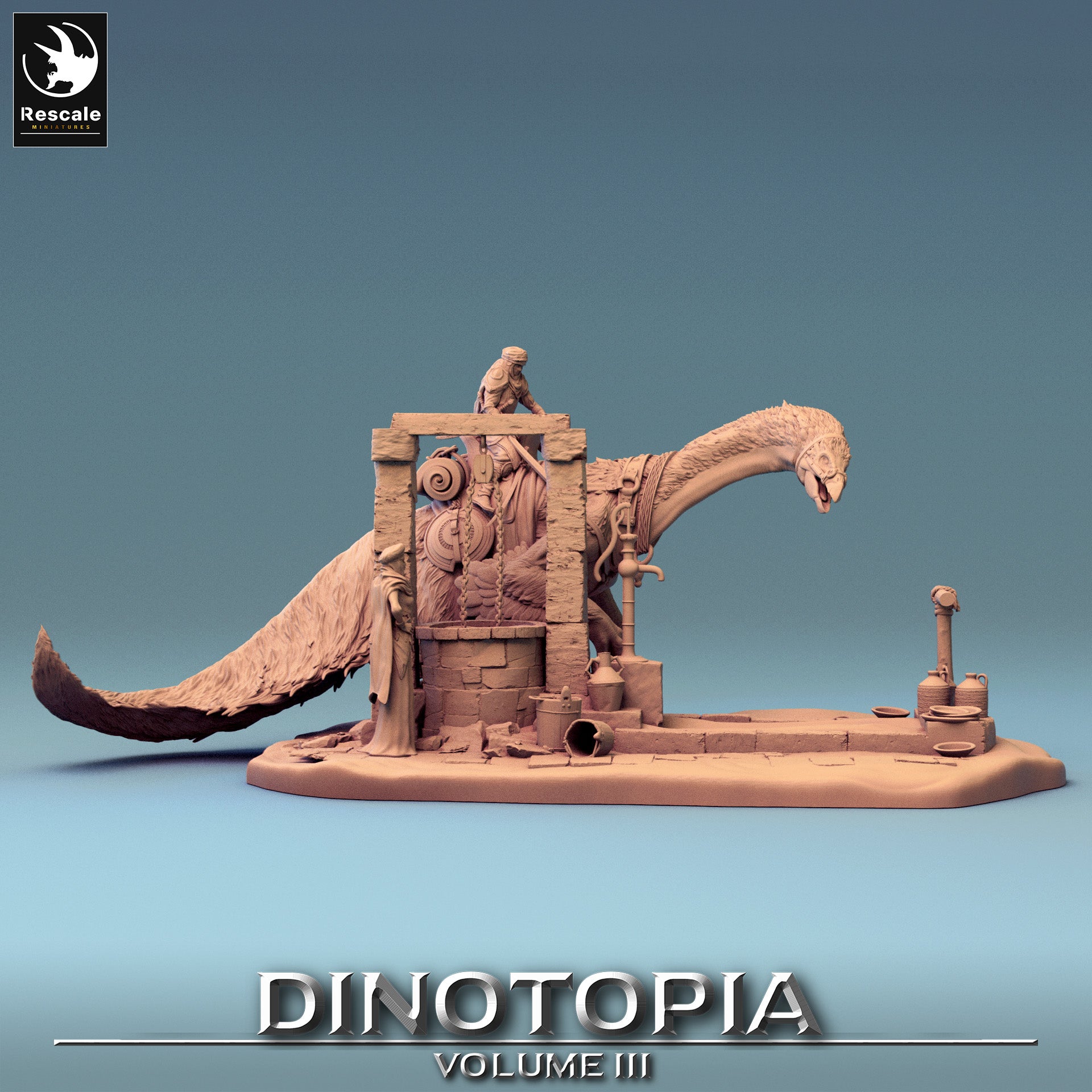 Therizinosaurus Drink - Dinotopia - 32mm Tabletop RPG Mini - Qumi - Rescale Miniatures Quality Miniatures - Qumi