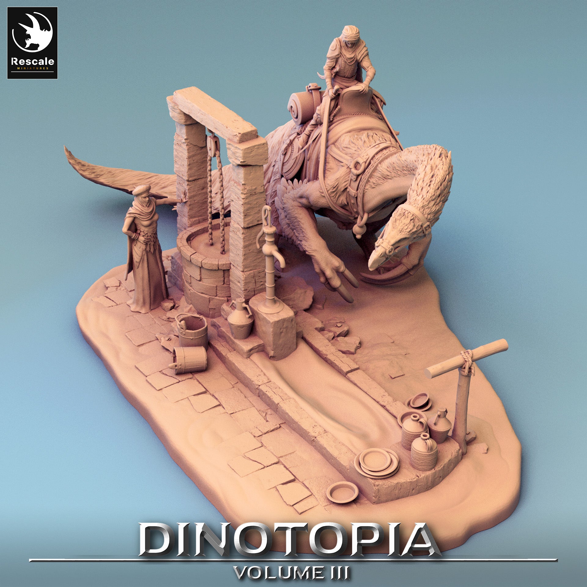 Therizinosaurus Drink - Dinotopia - 32mm Tabletop RPG Mini - Qumi - Rescale Miniatures Quality Miniatures - Qumi