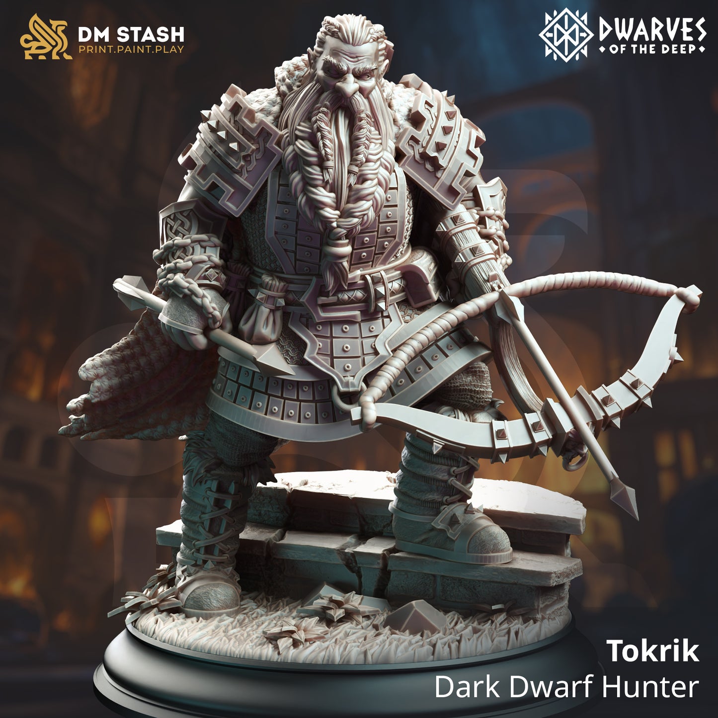 Tokrik - Dark Dwarf Hunter - 32mm 75mm Tabletop RPG Mini - Qumi - DM Stash