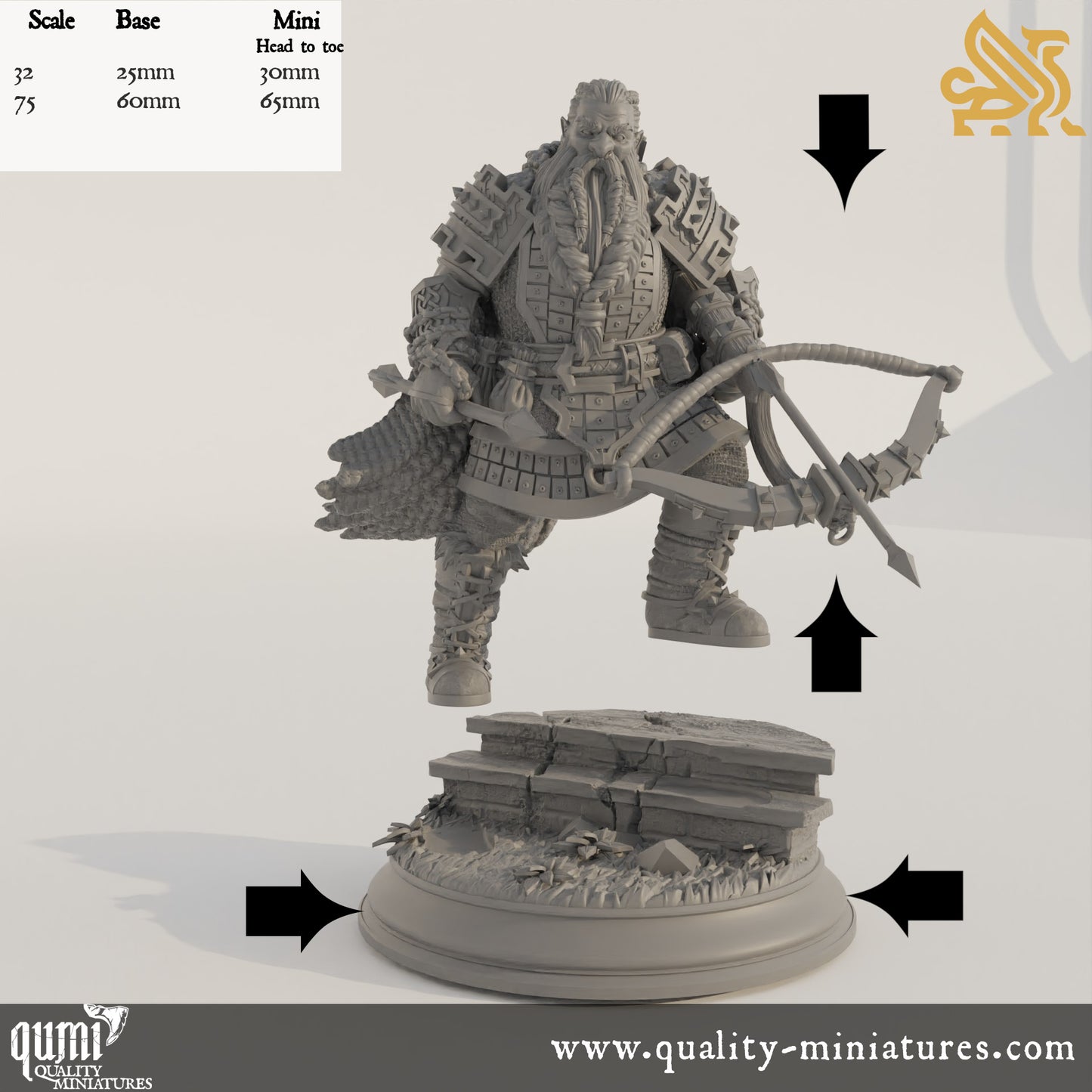 Tokrik - Dark Dwarf Hunter - 32mm 75mm Tabletop RPG Mini - Qumi - DM Stash