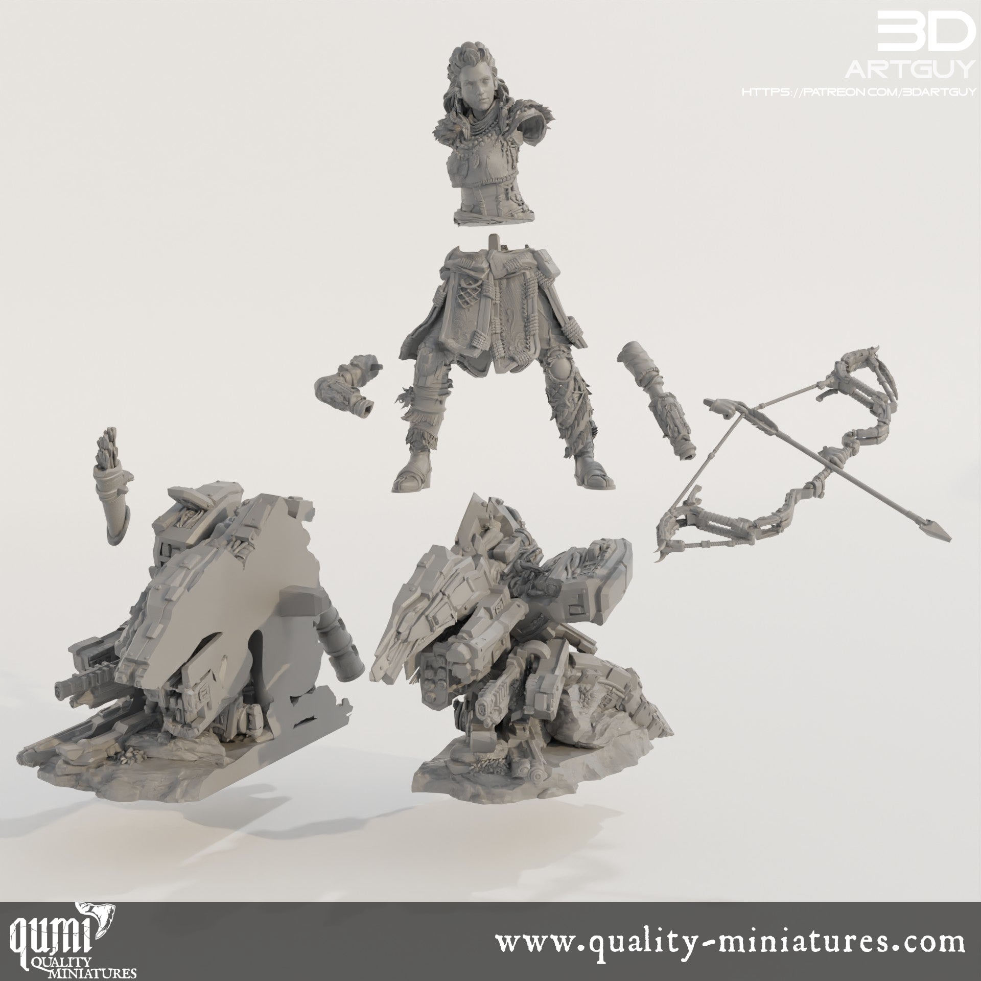 Tribal Warrior Diorama - Tabletop RPG Mini - Size L - Qumi Quality Miniatures - Qumi