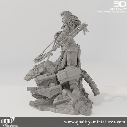 Tribal Warrior Diorama - Tabletop RPG Mini - Size L - Qumi Quality Miniatures - Qumi