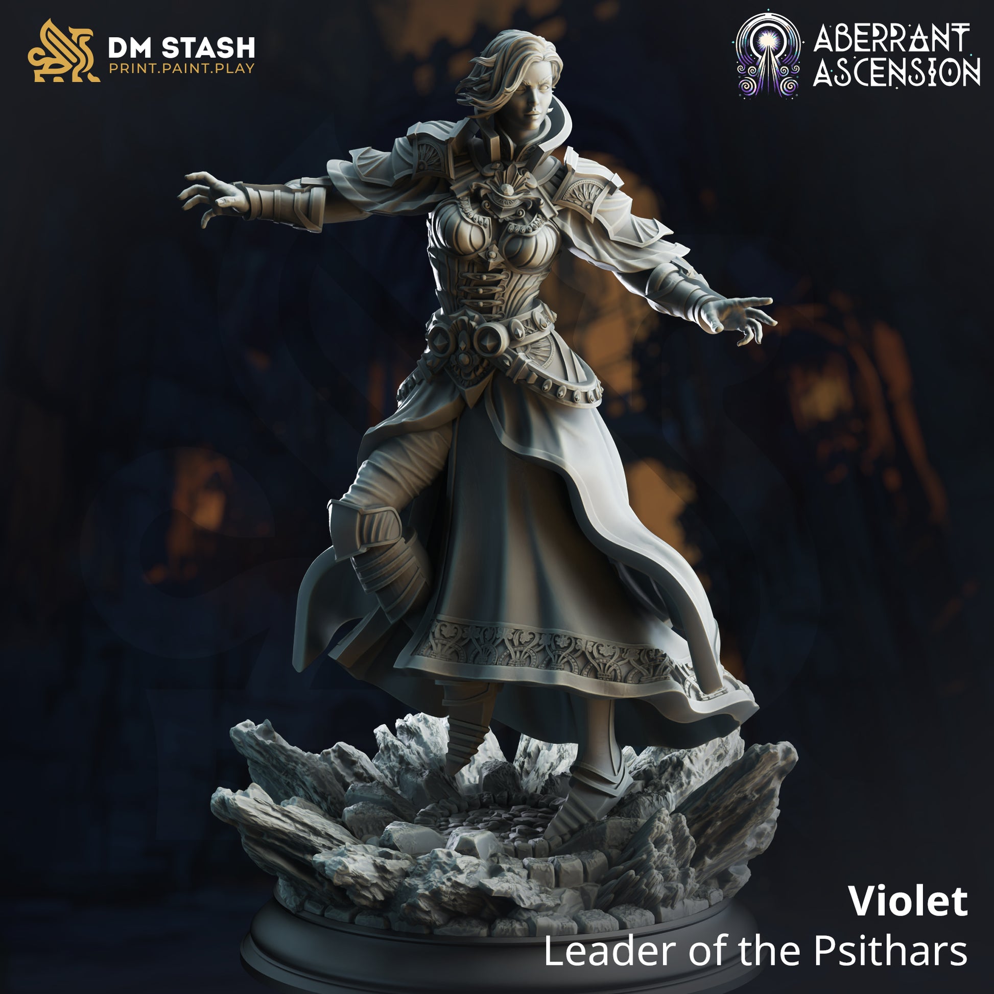 Violet - Leader of the Psithars - 32mm 75mm Tabletop RPG Mini - Qumi - DM Stash Quality Miniatures - Qumi