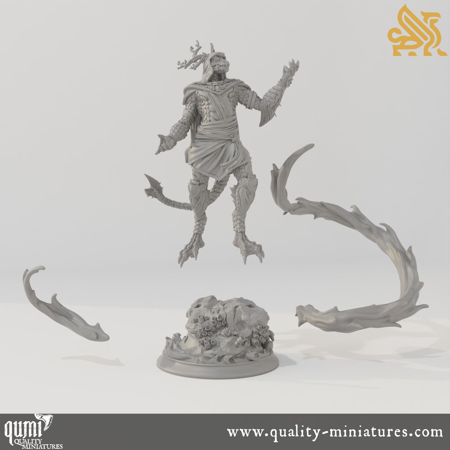 Voskathar - Dragonborn of the Tides - 32mm 75mm Tabletop RPG Mini - Qumi - DM Stash