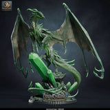 Adult Emerald Dragon – Doomchained Dragon: dragon tabletop miniature, designer preview from Rescale Miniatures's 'Doomchained' release, 3D-printed in resin by Qumi