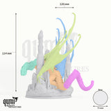 Deep Dragon Tabletop Miniature dragon miniature - assembly overview with colour-coded parts and measurements