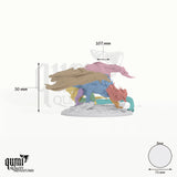 Adult Shadow Dragon Tabletop Miniature dragon miniature - assembly overview with colour-coded parts and measurements