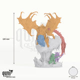 Ancient White Dragon Tabletop Miniature dragon miniature - assembly overview with colour-coded parts and measurements