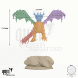 Adult Arboreal Guardian Dragon Tabletop Miniature dragon miniature - assembly overview with colour-coded parts and measurements