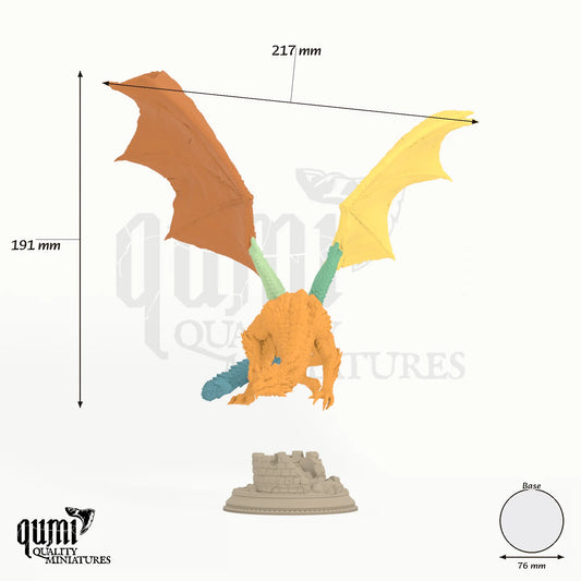 Dragon Azmordion Adult Silver Dragon Tabletop Miniature dragon miniature - assembly overview with colour-coded parts and measurements