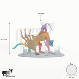 Dragon Bann Wyvern Tabletop Miniature dragon miniature - assembly overview with colour-coded parts and measurements