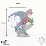 Black Elder Dragon Tabletop Miniature dragon miniature - assembly overview with colour-coded parts and measurements