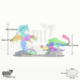 Black Vs. Silver Dragon Tabletop Diorama dragon miniature - assembly overview with colour-coded parts and measurements