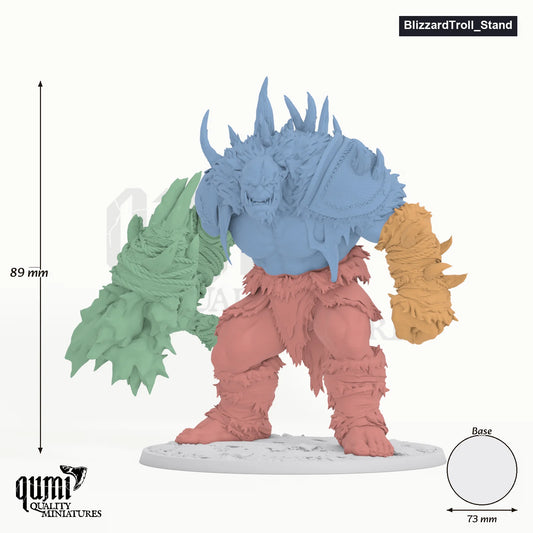 Blizzard Troll tabletop miniature (V1 Stand) - 89 mm tall, 73 mm base - Rescale Miniatures 3D print by Qumi