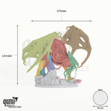 Dragon Elder Brain Dragon Tabletop Miniature dragon miniature - assembly overview with colour-coded parts and measurements