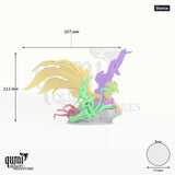 Dragon Brass Dragon Tabletop Miniature dragon miniature - assembly overview with colour-coded parts and measurements