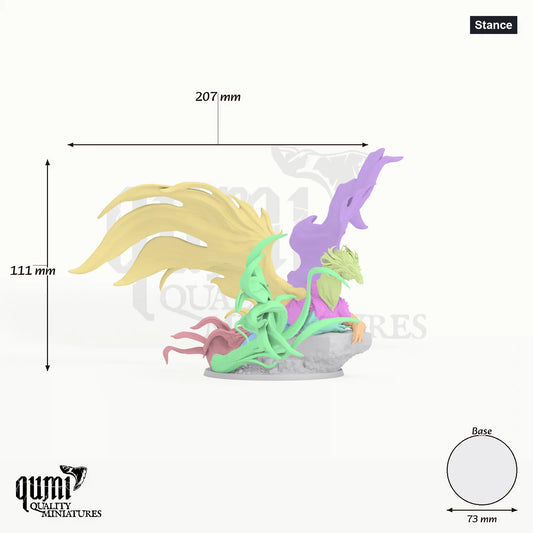 Dragon Brass Dragon Tabletop Miniature dragon miniature - assembly overview with colour-coded parts and measurements