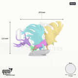Dragon Brass Dragon Tabletop Miniature dragon miniature - assembly overview with colour-coded parts and measurements
